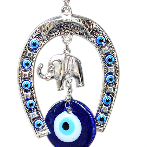 Fer à cheval oeil bleu turc avec éléphant et ruban tenture murale amulette ethnique cadeau chanceux pendentifs maison voiture suspendus décorations ► Photo 1/6