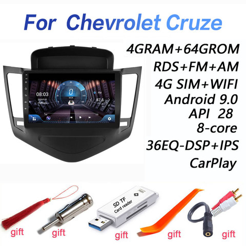 Autoradio Android 9.0, 4 go/64 go, DSP, navigation GPS, BT, carplay, lecteur multimédia vidéo, réseau 4G, 2 din, pour voiture Chevrolet Cruze (2013, 2014, 2015) ► Photo 1/6