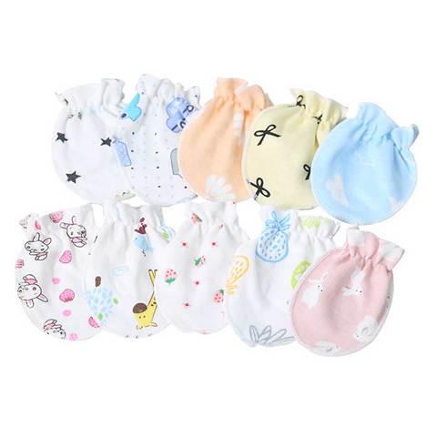 5 paires de gants pour bébés, 100% coton, pour nouveau-nés de 0 à 3 mois, Anti-préhension du visage, Anti-manger, gants mignons imprimés pour nouveau-né ► Photo 1/6