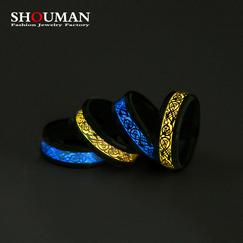 SHOUMAN – bague de mariage fluorescente en acier inoxydable pour hommes et femmes, bijoux Aneis, Dragon lumineux, jaune, bleu, vert ► Photo 1/6