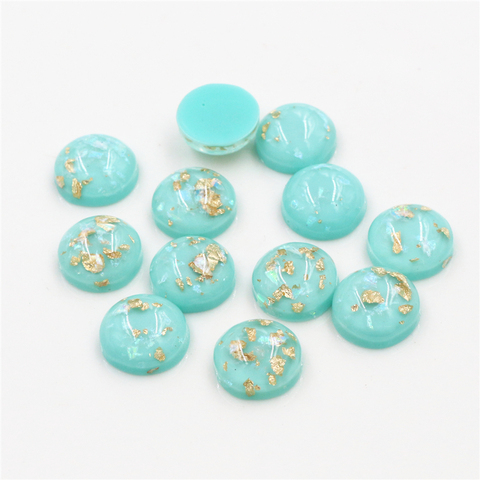 Cabochons en résine à dos plat avec feuille métallique intégrée, couleurs bleu pomme clair, nouvelle mode, 40 pièces, 12mm, 8mm, 10mm, Cameo ► Photo 1/1