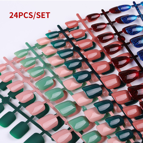 24 pièces faux ongles réutilisables embouts artificiels couverture complète pour talon aiguille décoré avec Design presse sur ongles Art faux embouts d'extension ► Photo 1/6