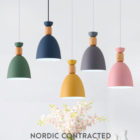 Nordic – lampe LED suspendue en bois couleur Macaron, design moderne, luminaire décoratif d'intérieur, idéal pour un bureau, une chambre à coucher ou un chevet ► Photo 1/6