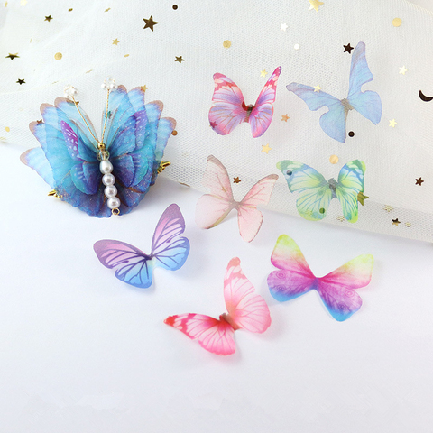 Mini ailes papillon en mousseline de soie et Tulle, 30 pièces, accessoires artisanaux, bricolage, boucle d'oreille, collier, broche, matériel d'ornement, décor Nail art pour adultes ► Photo 1/6