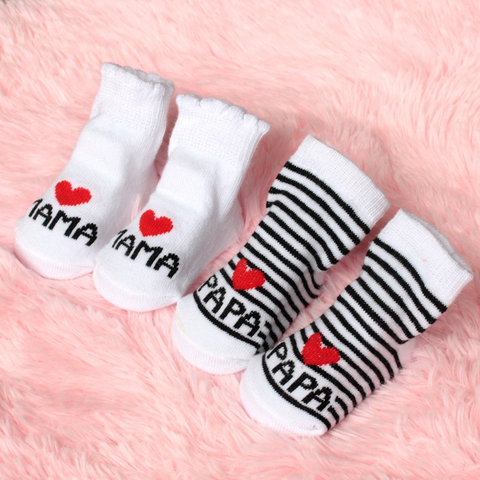 Chaussettes antidérapantes en coton pour bébé fille et garçon, 1 paire, en caoutchouc, dessin animé, amour, maman, PAPA, enfants en bas âge, cadeau pour nouveau-né, automne et printemps ► Photo 1/5