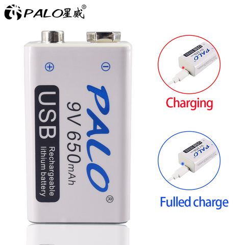 PALO micro USB 9V Lithium batterie Rechargeable 650mAh 6F22 9V li-ion batterie pour RC hélicoptère modèle Microphone jouet batteries ► Photo 1/6