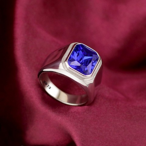 Bague rétro simple pour hommes, anneau d'indexation en saphir rouge, 100% argent 925 ► Photo 1/4