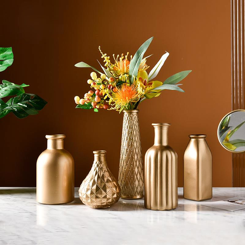 Moderne décoration de la maison or verre vase de table fleur arrangement conteneur ornements terrarium fleur vases pour la décoration ► Photo 1/6