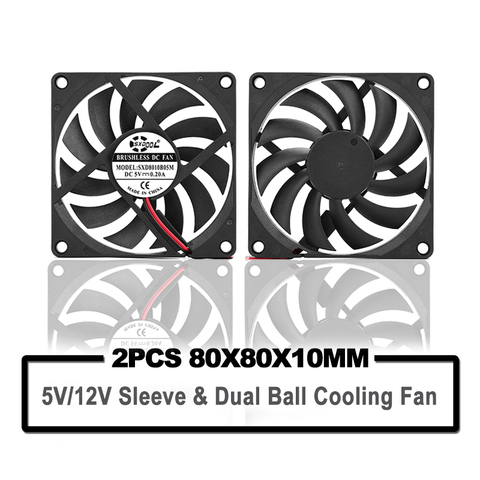 2 pièces SXDOOL mince 80MM 10mm 80x80x10mm 8cm 5V 8010 2PIN double boule ventilateur sans brosse cc refroidissement refroidisseur PC CPU ventilateur de tour d'ordinateur refroidisseur ► Photo 1/6