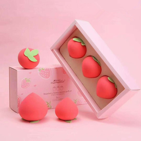 Bouffée cosmétique professionnelle d'éponge de maquillage de 3 pièces pour la crème de correcteur de base composent l'éponge à double usage sèche et humide molle de Fruit mignon ► Photo 1/6