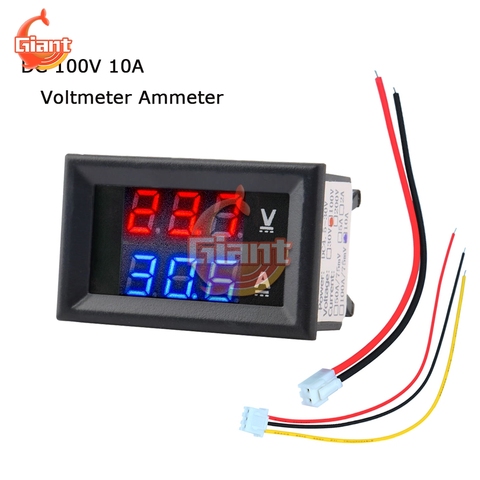Mini voltmètre à affichage numérique 0-100V 10a, ammètre à double affichage LED bleu et rouge pour voiture ► Photo 1/6