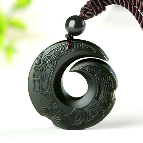 Collier pendentif en Jade naturel Hetian, bijou en jadéite pour hommes, porte-bonheur bouddhiste, à la mode, amulette, cadeau ► Photo 1/4