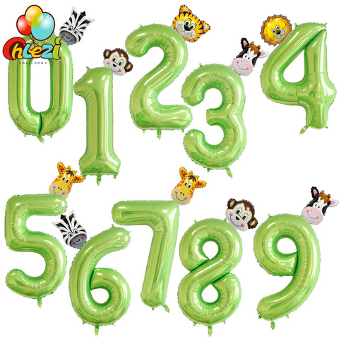 40 pouces Fruit vert numéro feuille ballons animal ballon singe girafe zèbre figure 1 2 3 ans enfant garçon fille fête d'anniversaire décor ► Photo 1/6