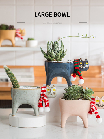 Créatif mignon chat queue Pot de fleur en céramique personnalité dessin animé Animal Simple Succulent singe queue Saguaro fleur Pot décoration ► Photo 1/6
