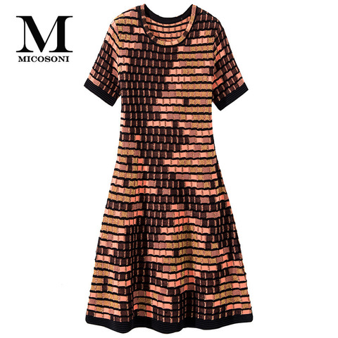 Micosoni-robe assortie à carreaux de couleur pour femmes, nouvelle collection automne 2022, Western, col rond, manches courtes, pull-over assorti, S-XL ► Photo 1/6