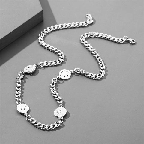 Haute qualité collier Simple colliers Smiley femmes collier dames pendentif filles bijoux couleur argent Hip Hop en acier inoxydable Collare ► Photo 1/6