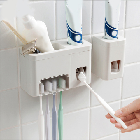 Porte-brosse à dents distributeur automatique de dentifrice, presse-dentifrice, 4 supports muraux, outils de salle de bains ► Photo 1/6