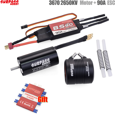 Moteur étanche 3670 2650KV avec veste de refroidissement par eau et carte de programmation ESC sans brosse 90A pour accessoires RC bateau RC ► Photo 1/6