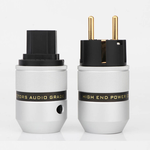 1 paire haut de gamme Audio en aluminium plaqué or Schuko connecteur d'alimentation + prise femelle IEC ► Photo 1/6