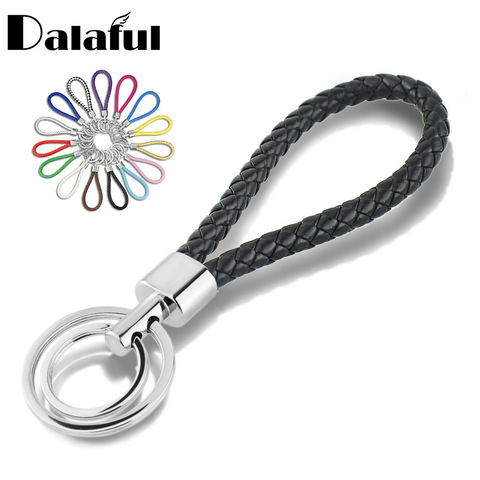 15 Couleurs PU En Cuir Tressé Tissé Corde Double Anneaux Fit BRICOLAGE sac Pendentif Porte-clés Porte-Voiture Porte-clés Hommes Femmes Porte-clés K224 ► Photo 1/6