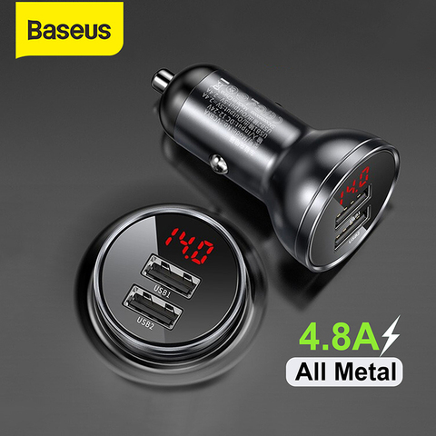 Chargeur de voiture en métal Baseus 5V 4.8A double chargeur USB avec affichage LED chargeur de téléphone portable universel pour iPhone Huawei Xiaomi ► Photo 1/6