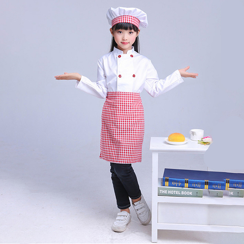 Costumes de Chef pour enfants, vêtements de cuisine pour bébés filles et garçons, uniforme de cuisine, Costumes de Cosplay, tablier, capuchon supérieur pour la cuisson artisanale, 95-160cm ► Photo 1/6