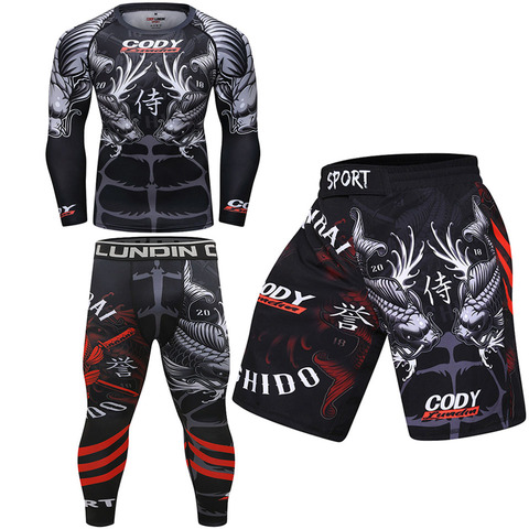 MMA T-shirt + pantalon Rashguard pour hommes, MMA Muay Thai Shorts kickboxing Boxeo, combinaisons de Sport de boxe, Jiu Jitsu T-shirt Bjj vêtements ► Photo 1/6