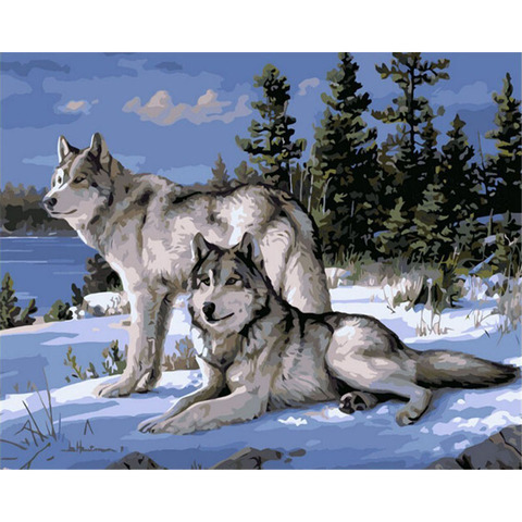 No Frame Loup Animaux Peinture DIY Par Les Kits de Nombres Peinture Sur Toile Acrylique Coloriage Painitng Par Numéros Pour La Maison Mur décor ► Photo 1/6