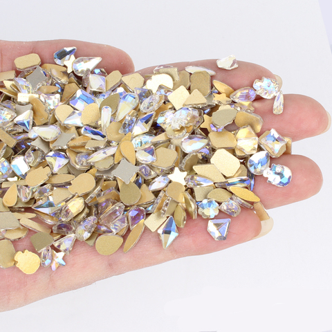 100 pièces strass à ongles aléatoires n'hésitez pas à assortir cristal plat diamants irréguliers 3D manucure Nail Art décoration bijoux à breloques ► Photo 1/6