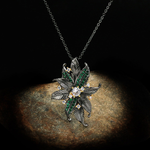 Style bohème exagéré fleur pendentif collier mystérieux noir or bijoux dames Zircon dames chandail chaîne ► Photo 1/5