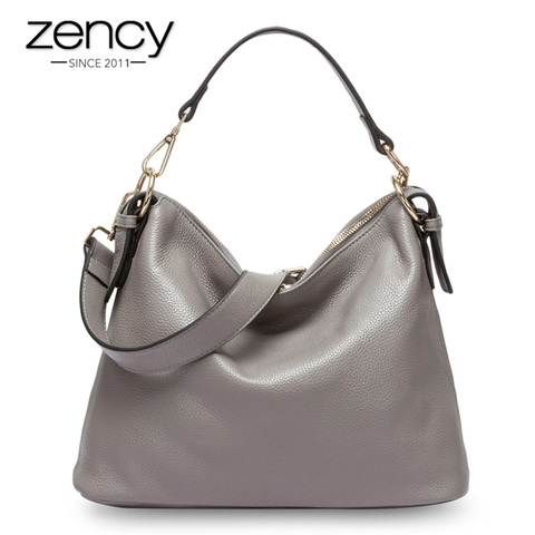 Zancy – sac à main gris en cuir véritable pour femmes, sacoche à bandoulière, fourre-tout décontracté, nouveau Style, 100% ► Photo 1/6
