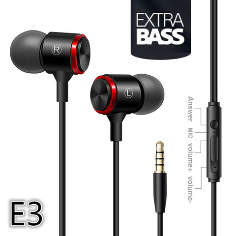 E3 écouteurs filaires pour écouteurs stéréo téléphone écouteurs basse mm 3.5 dans l'oreille ordinateur câblé casque avec téléphone Microphone en métal ► Photo 1/6