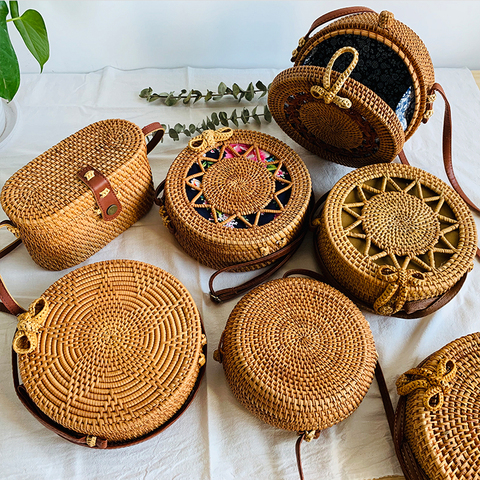 Sacs en paille rond tissé pour femmes, sac fait main de styliste d'été, sac de plage bohème en rotin cercle épaule pour dames, nouvelle collection 2022 ► Photo 1/6