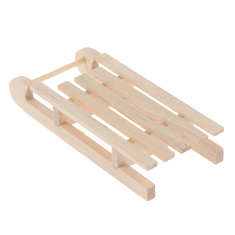 1pc Mini traîneau en bois boîte cadeau modèle bricolage noël paysage poupée maison accessoire 1/12 ► Photo 1/6