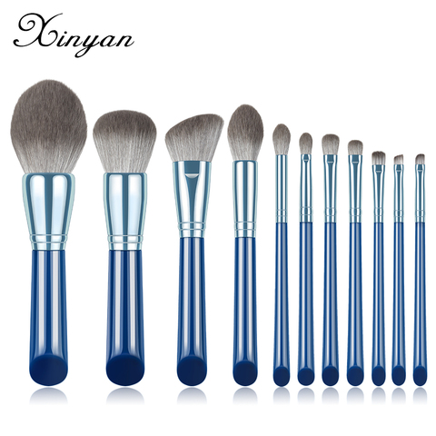 XINYAN – ensemble de pinceaux de maquillage bleu exquis, ombre à paupières poudre, manche en bois, correcteur, outil de beauté cosmétique pour sourcils, 11 pièces ► Photo 1/6