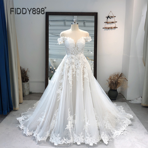 Romantique chérie hors épaule dentelle robe de mariée Boho Court Train robes de mariée pour les femmes bas dos Vintage robe de mariée 2022 ► Photo 1/6