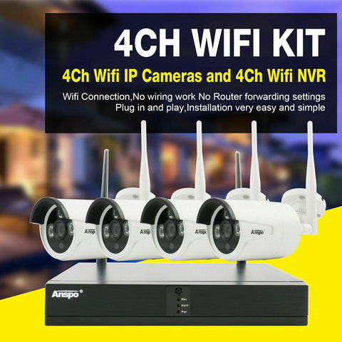 Anspo – Kit de système de sécurité NVR WIFI HD 4CH 1080P, sans fil, pour l'extérieur et l'intérieur, caméra CCTV ► Photo 1/6