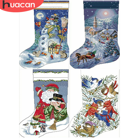 HUACAN point de croix broderie chaussettes de noël ensembles blanc toile couture artisanat point de croix cadeau de noël 14CT 11CT ► Photo 1/6