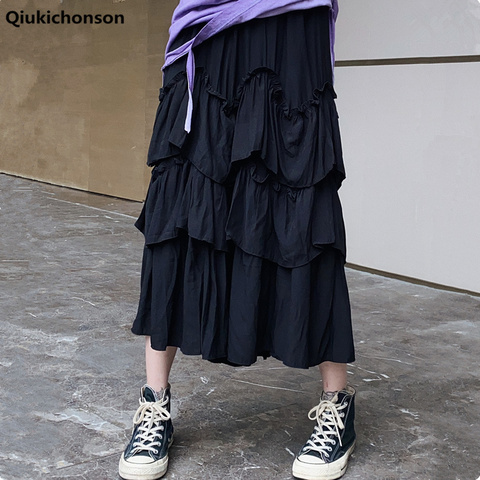 Qiukichon – jupe longue à volants pour femme, taille haute, asymétrique, haut, bas, froncée, été ► Photo 1/6