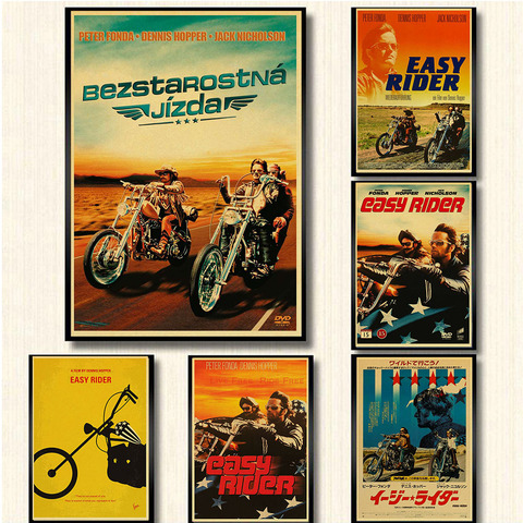 Affiche du film Easy Rider, décoration de la maison, papier Kraft rétro, dessin de moto, autocollants muraux ► Photo 1/5