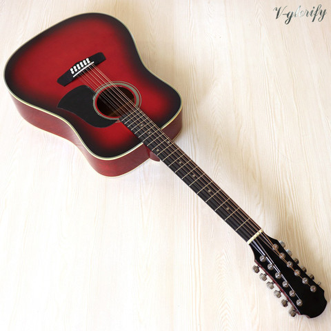 41 pouces 12 cordes guitare acoustique dessus en bois d'épicéa conception pleine grandeur finition brillante rouge & noir & sunburst couleur guitare Folk ► Photo 1/6