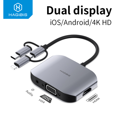 Hagibis VGA HDMI-adaptateur compatible USB Type C/Micro USB vers 4K TV projecteur moniteur HDTV Conventer pour tous les appareils de téléphonie Mobile ► Photo 1/6