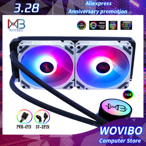 Wovibo PC refroidissement par eau refroidisseur de processeur d'ordinateur RGB ARGB liquide ventilateur Ventilador radiateur pour LGA 1150 1151 1155 1366 2011 AM3 + AM4 ► Photo 1/6