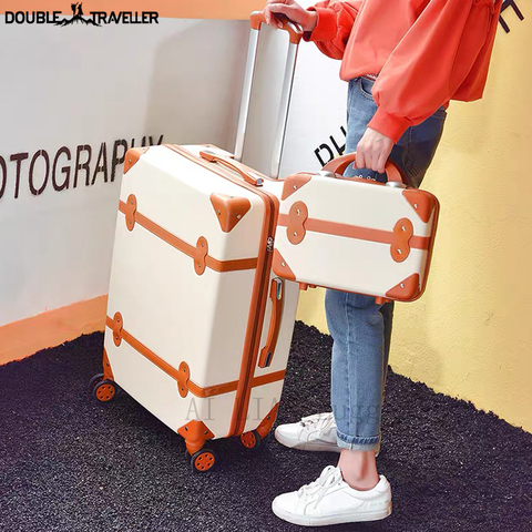 Sacs de voyage avec ceinture coréenne rétro pour femmes, set de bagages à rouler Spinner ABS pour étudiantes, sacs de voyage, cabine 20 pouces valise à mot de passe sur roues ► Photo 1/6