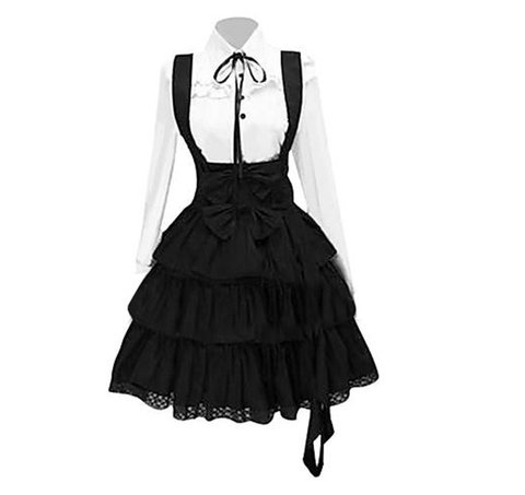 2022 femmes classique Lolita robe Vintage inspiré femmes tenues Cosplay Anime fille noir à manches longues genou longueur chemise robe ► Photo 1/3