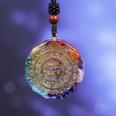 Collier Chakra en cristal naturel, Orgonite pendentif énergétique, Om, collier porte chance, absorbe l'énergie négative ► Photo 1/5