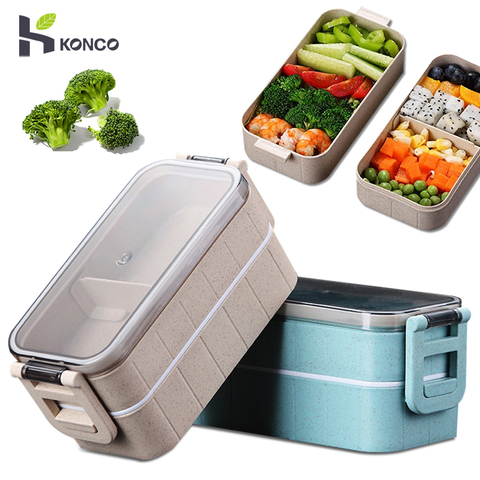 Konco boîte à Lunch pour travailleurs | Boîte à Bento pour étudiants et travailleurs de bureau, conteneur de stockage des aliments pour chauffage au micro-ondes à Double couche ► Photo 1/6