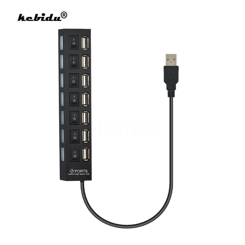Adaptateur Hub USB 2.0 à 7 Ports multiples, commutateur marche/arrêt, séparateur USB Portable haute vitesse pour ordinateur Portable ► Photo 1/6