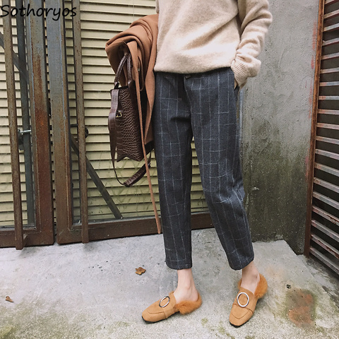 Pantalon à carreaux rétro pour femme, sarouel coréen, taille élastique, facile à assortir, nouvelle tendance 2022 ► Photo 1/6