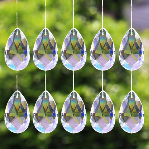 Pendentif en verre transparent 28mm, 10 pièces, prisme en cristal, lustre, bijoux, capteur solaire à facettes ► Photo 1/6